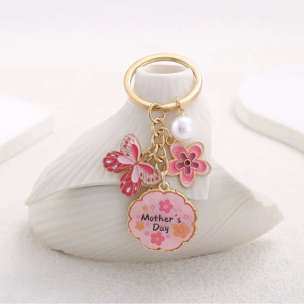 🌸Mother's Day Special 🌸Pink Butterfly Floral Pearl Keychain with Pink Charms
